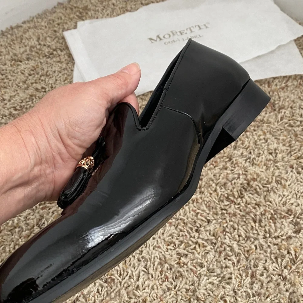 Moretti Gold Label Black Patent Tassel Slip On Loafers Size 11